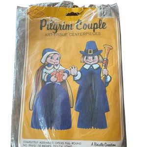 Vtg 1984Beistle Honeycomb Thanksgiving Pilgrims Centerpiece Decorations  10”